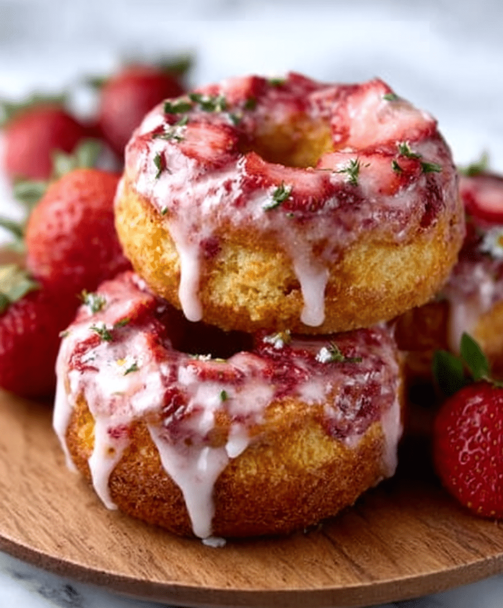 Fluffy and Fruity Baked Strawberry Cake Donuts