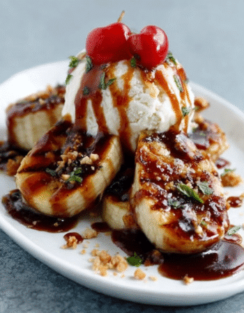 Grilled Banana Splits with Caramelized Rum Sauce