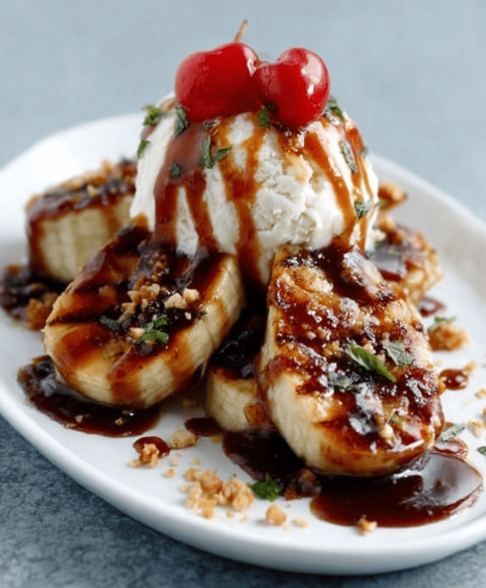 Grilled Banana Splits with Caramelized Rum Sauce