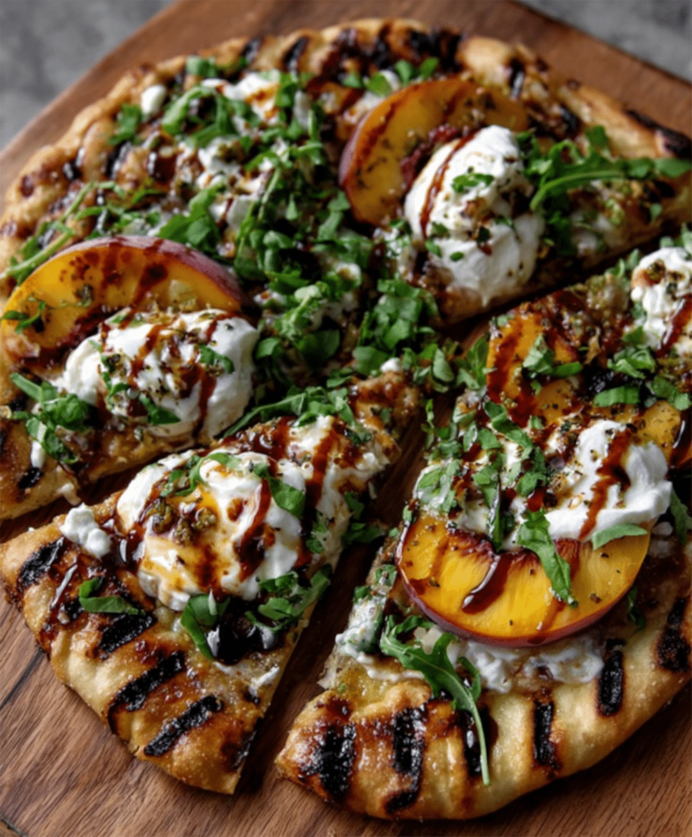 Grilled Peach & Burrata Flatbread