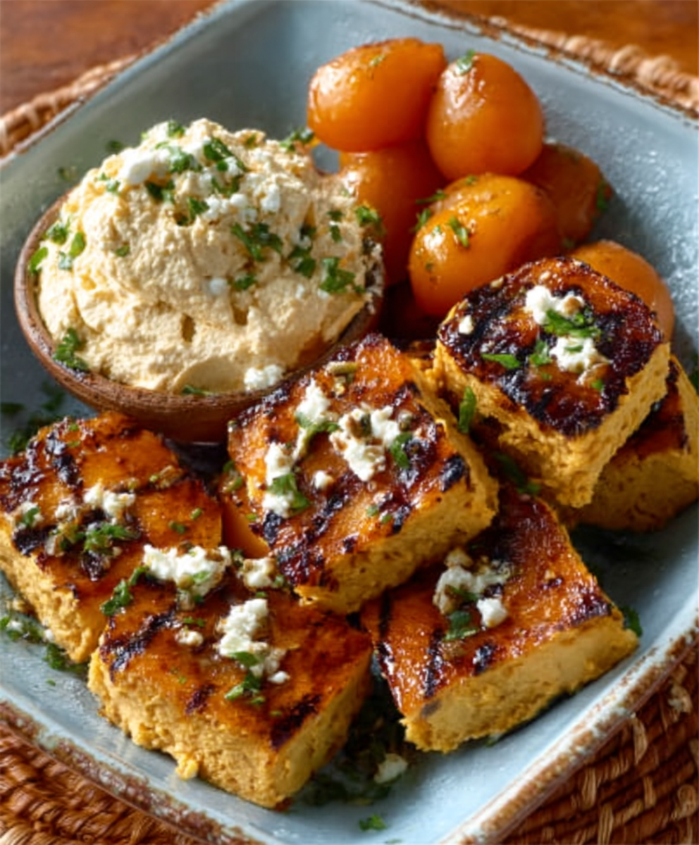Miso-Butter Grilled Apricots with Whipped Tofu