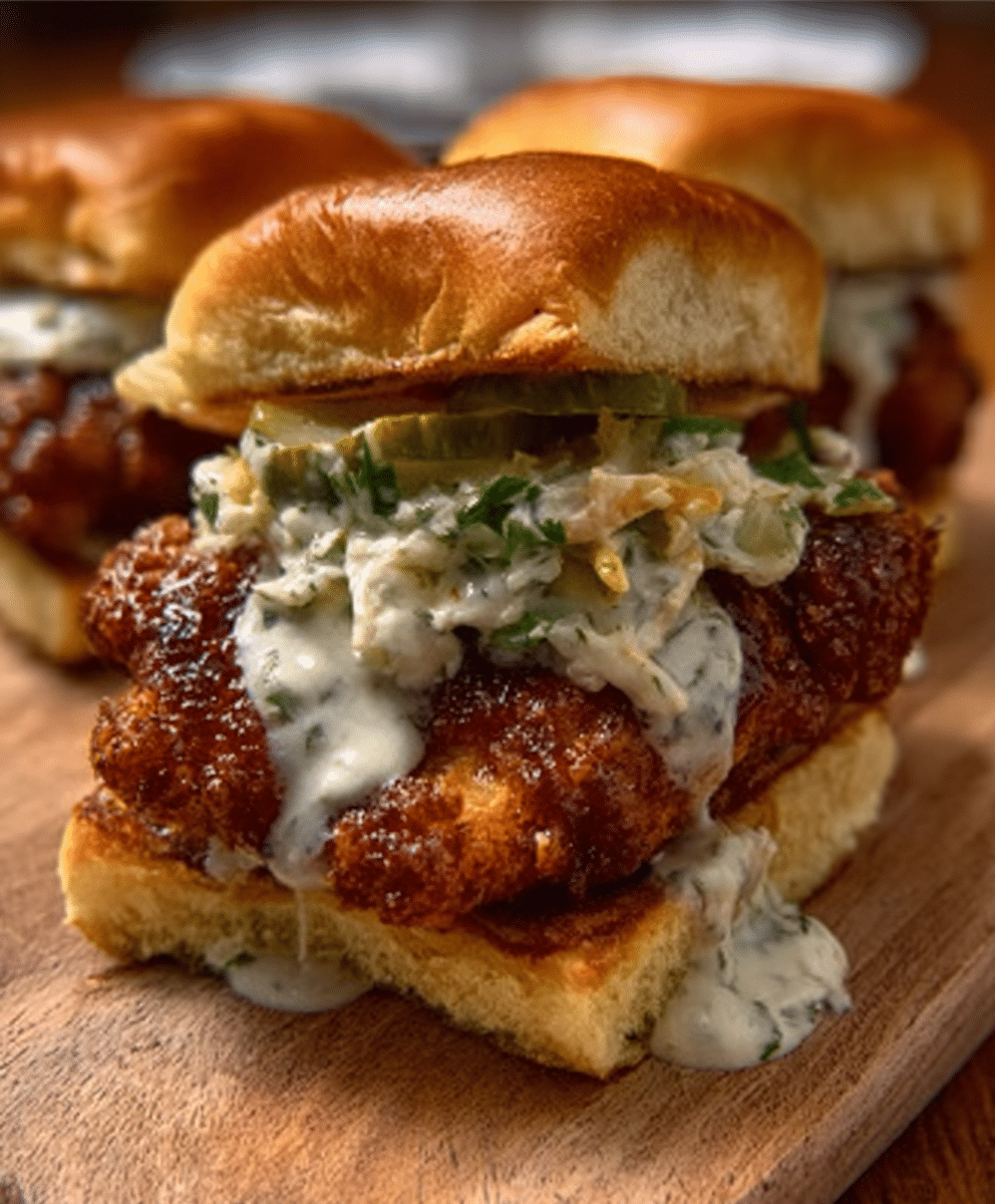 Nashville Hot Chicken Sliders with Dill Pickle Aioli
