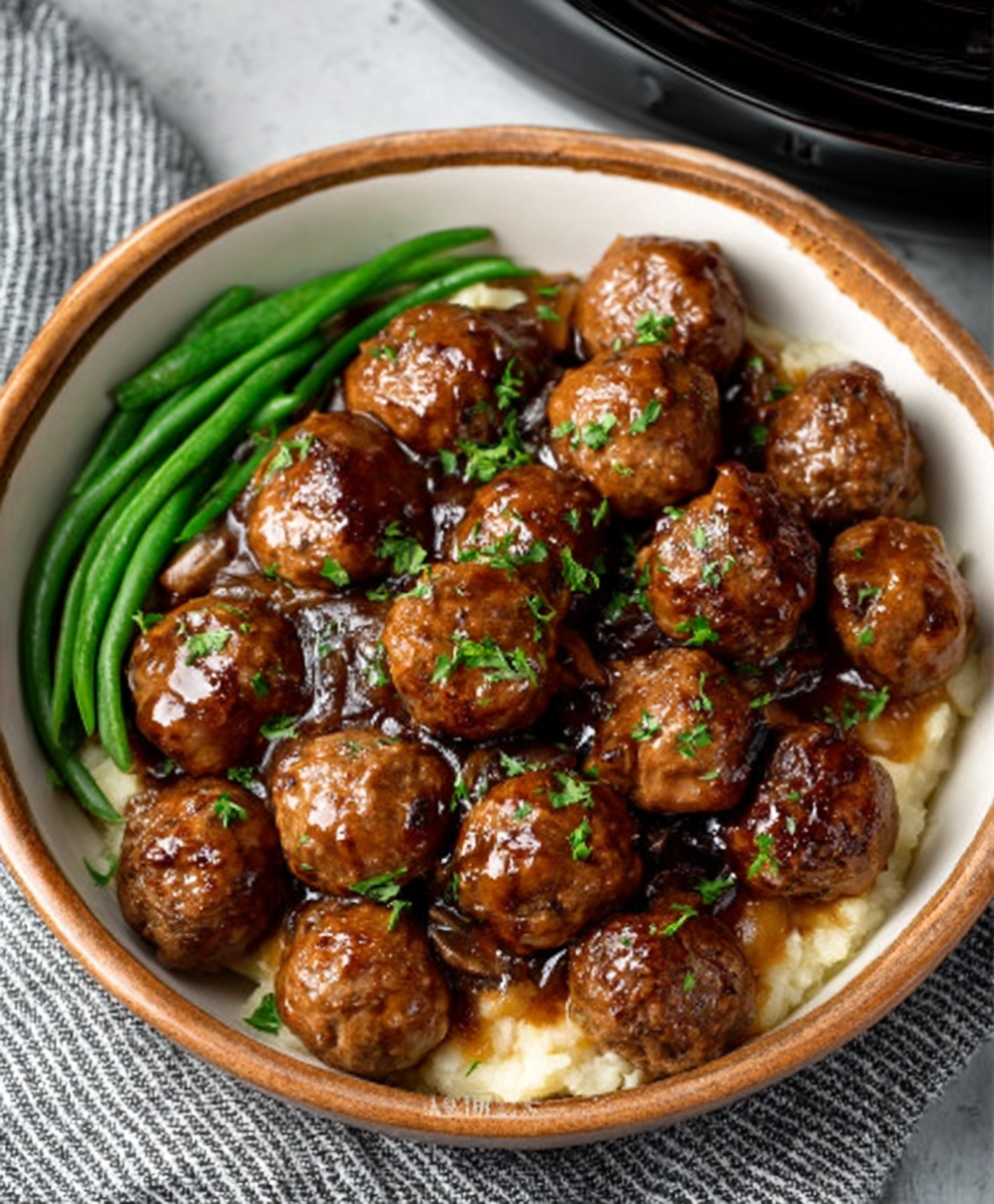 Quick & easy Slow Cooker Salisbury Steak Meatballs
