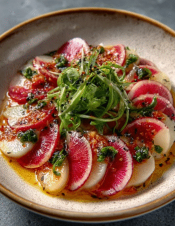 Rainbow Radish Crudo with Yuzu Drizzle