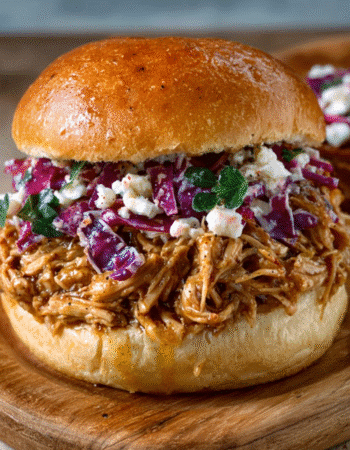 Slow Cooker Honey Mustard Shredded Chicken Sandwich