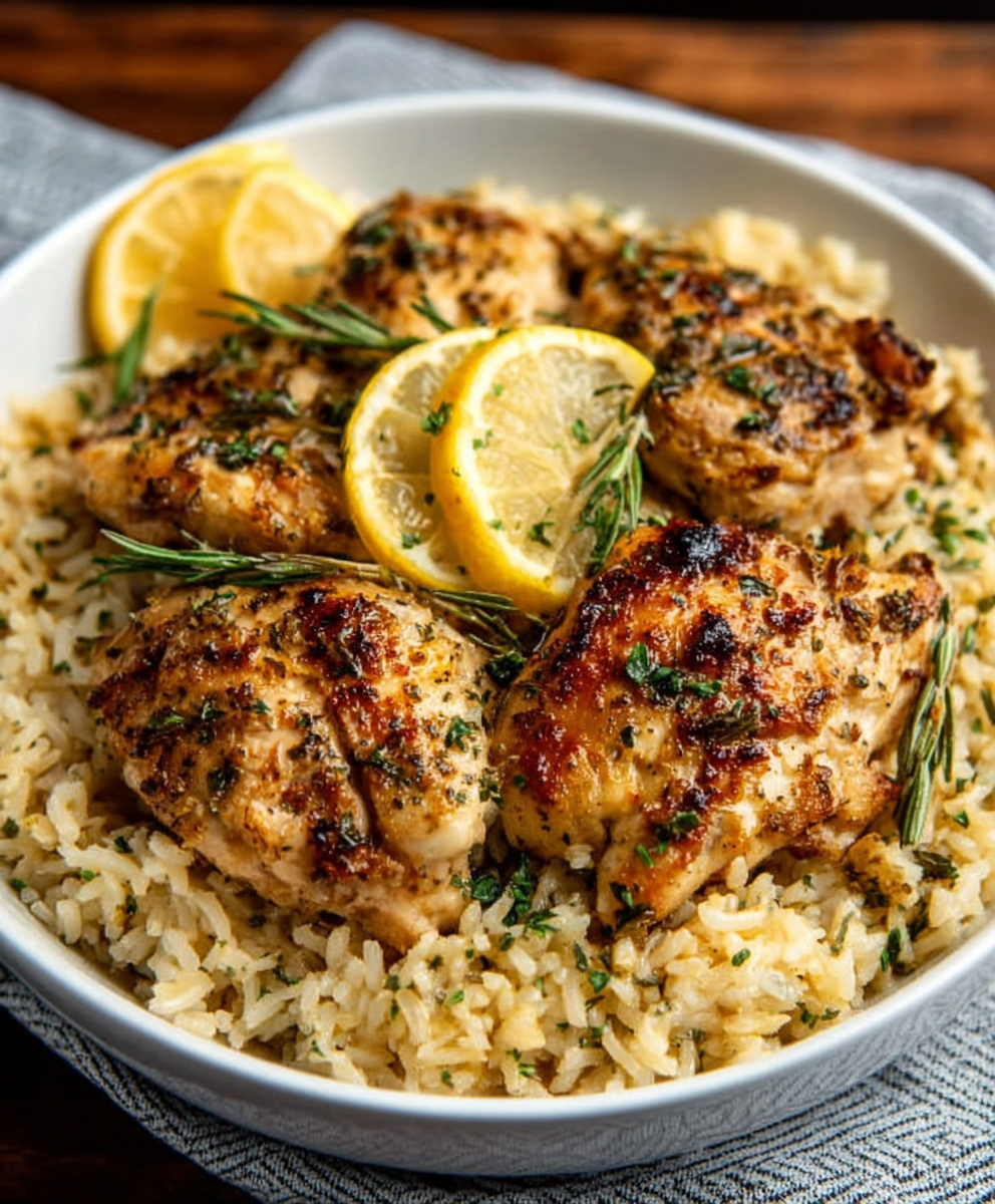 Slow Cooker Lemon Herb Chicken and Rice