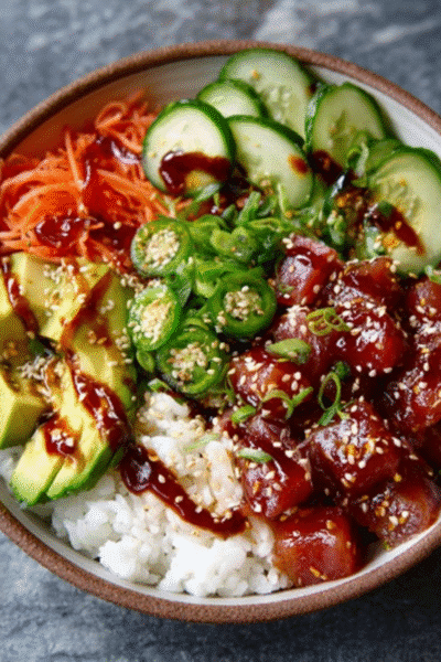 Smoked Watermelon "Tuna" Poke Bowl (Vegan trend)