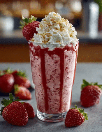 Strawberry Shortcake Milkshake with Whipped Cream Frosting