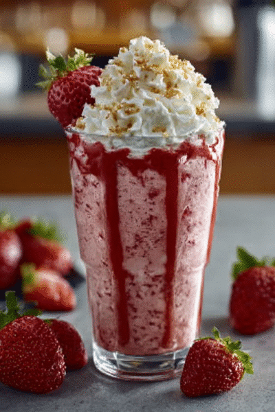 Strawberry Shortcake Milkshake with Whipped Cream Frosting