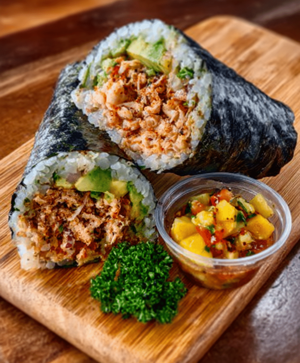 Sushi Burrito with Spicy Crab & Mango Salsa
