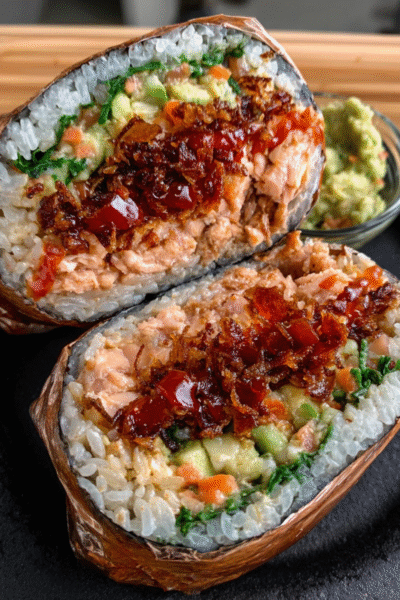 Sushi Burrito with Spicy Guac & Crispy Shallots