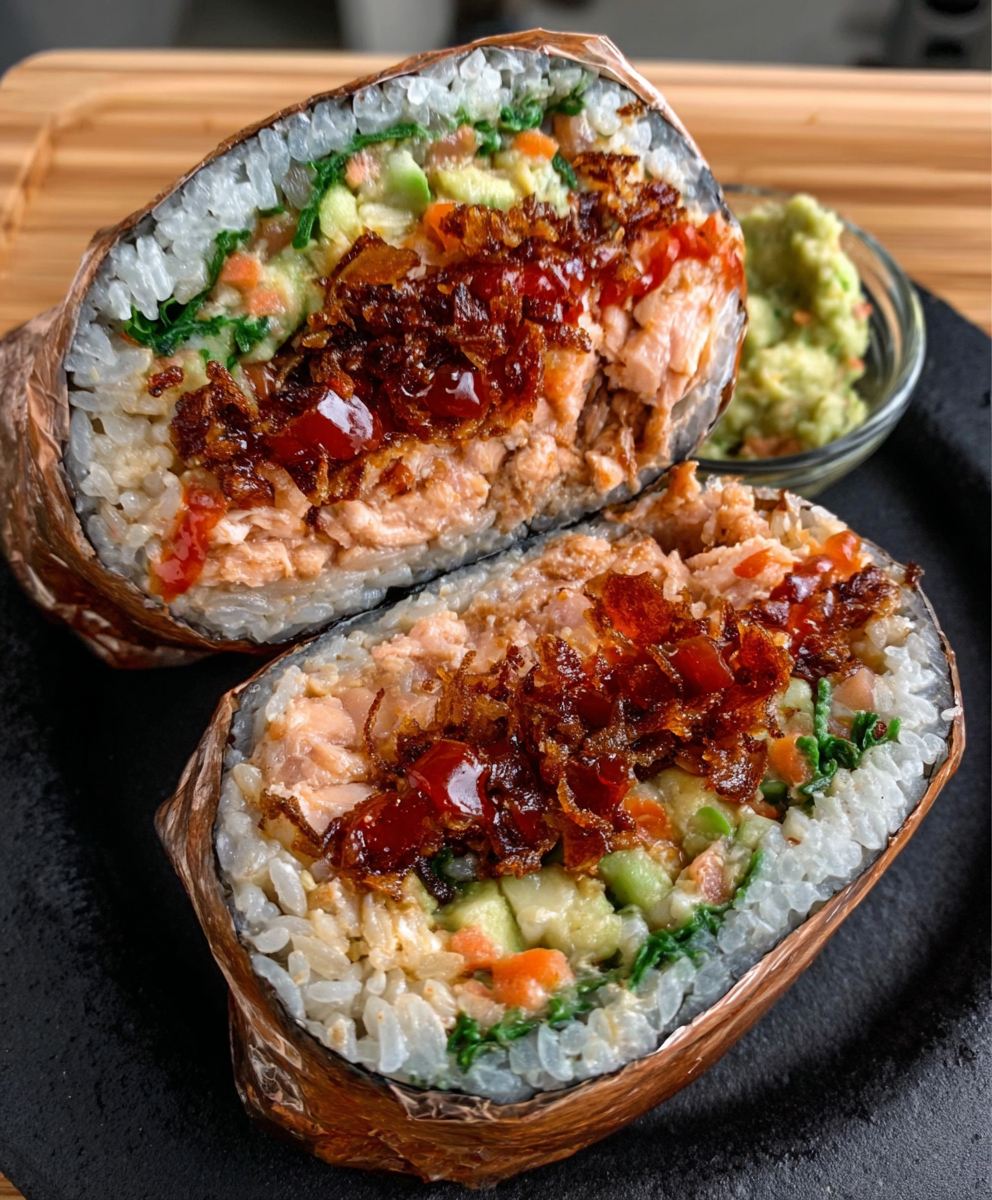Sushi Burrito with Spicy Guac & Crispy Shallots