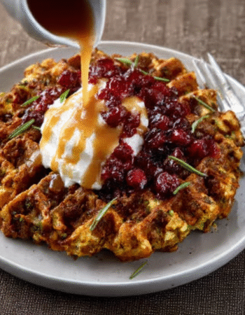 Thanksgiving Stuffing Waffles with Gravy Drizzle