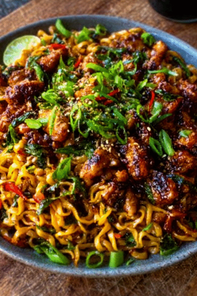 20‑Minute Crispy Garlic Chicken Noodles