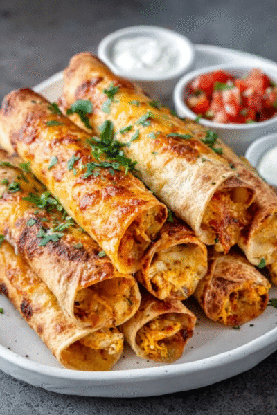 Baked Cheesy Cuban Chicken Taquitos