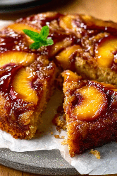 Bourbon Peach Upside Down Cake | Delicious Desserts