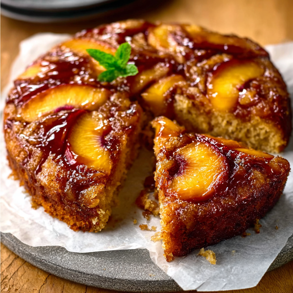 Bourbon Peach Upside Down Cake | Delicious Desserts