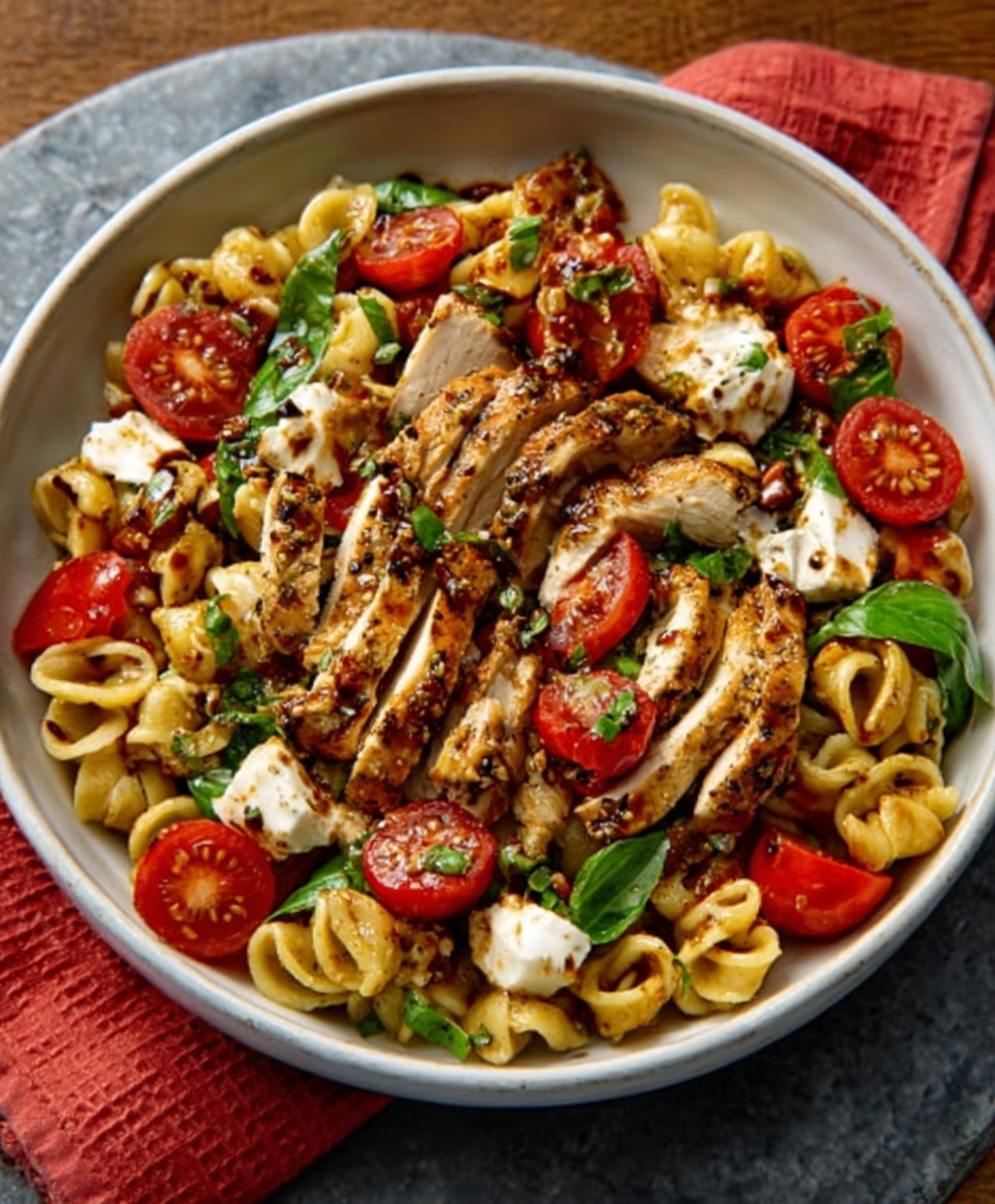 Caprese Chicken Pasta Salad