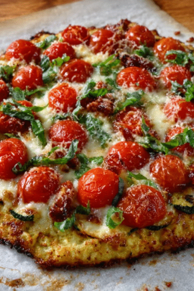 Cauliflower‑Crust Tomato Squash Pizza