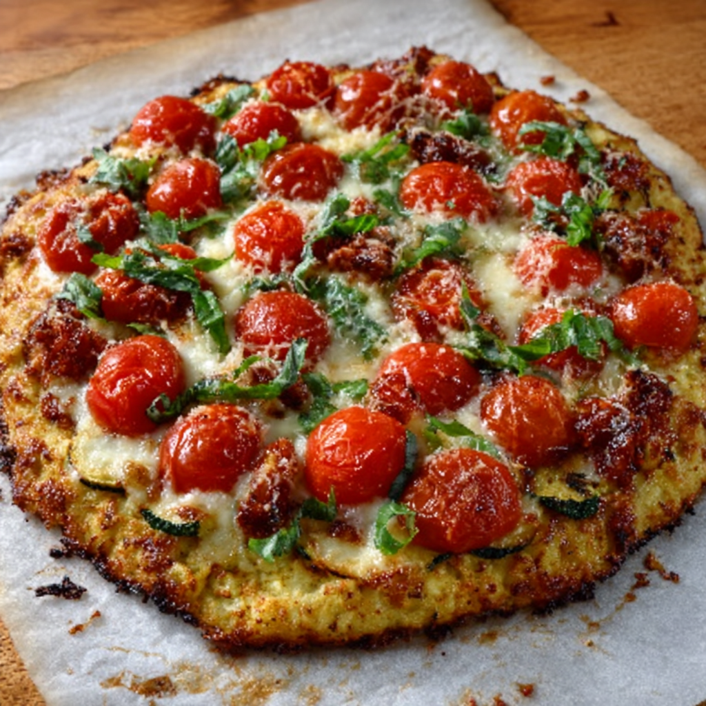 Cauliflower‑Crust Tomato Squash Pizza