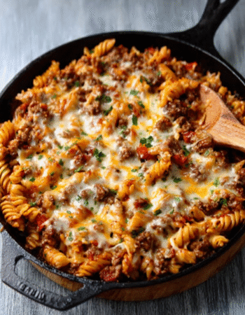 Cheesy Ground Beef Pasta Skillet
