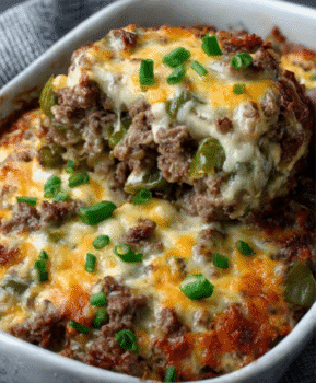 Cheesy Low Carb Philly Cheesesteak Casserole Recipe