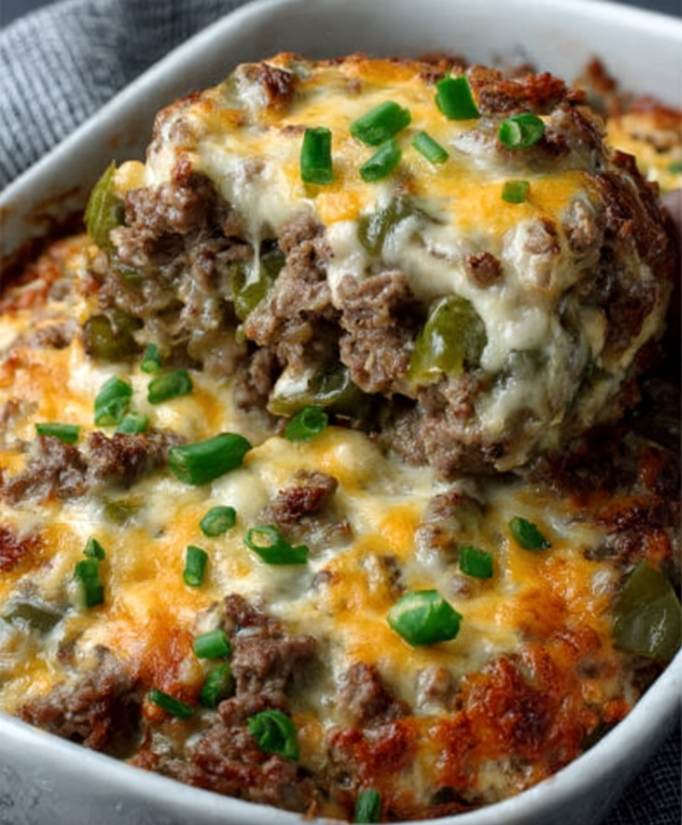 Cheesy Low Carb Philly Cheesesteak Casserole Recipe