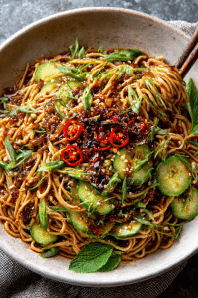 Cold Chinese-Style Soba with Chili Crisp & Cucumber