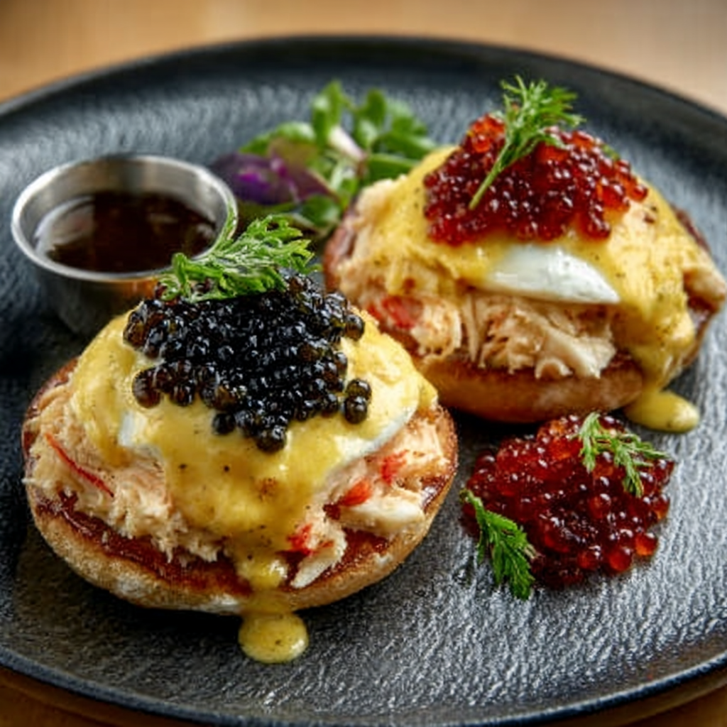 Crab Eggs Benedict with Caviar