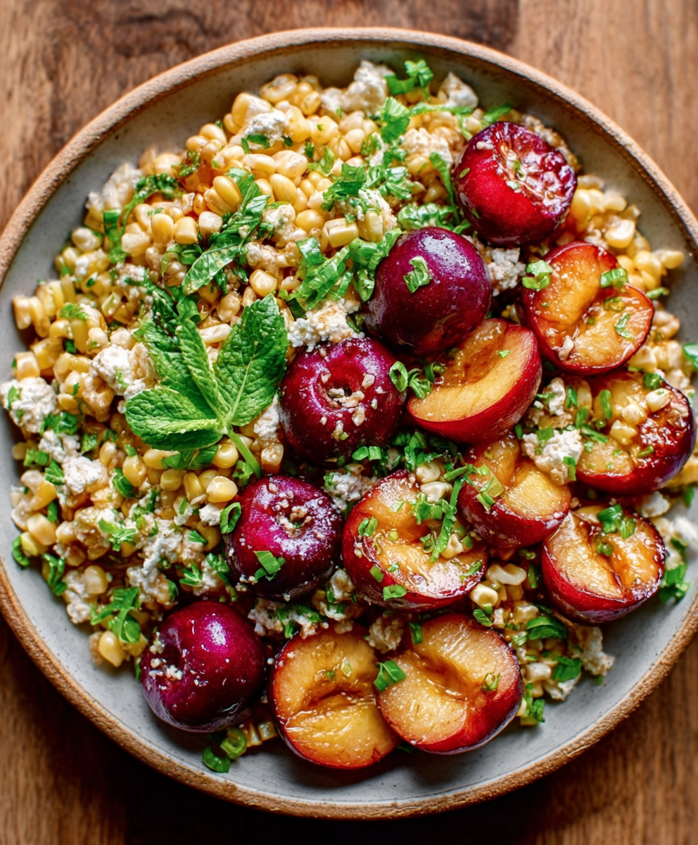 Creamy Boursin Sweet Corn & Plum Salad