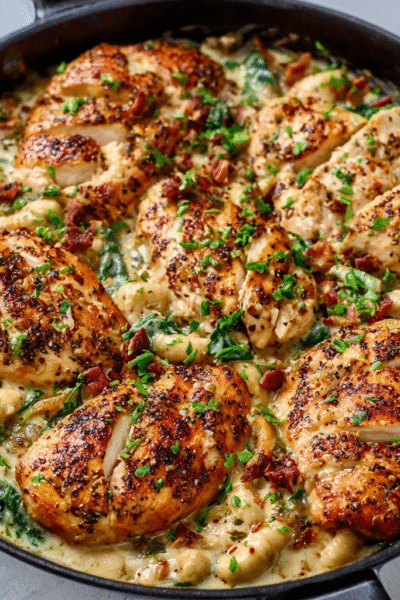 Creamy Chicken & Spinach Bagel‑Spice Skillet