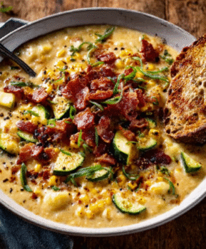 Creamy Corn, Zucchini & Bacon Chowder