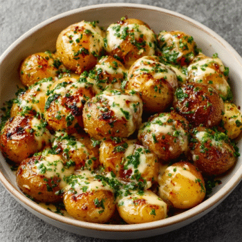 Current image: Creamy Garlic Sauce Baby Potatoes