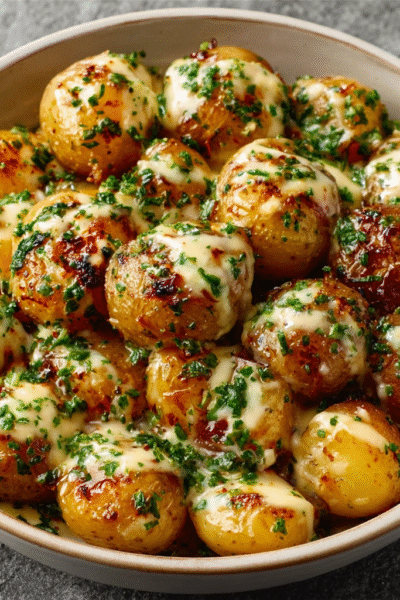 Creamy Garlic Sauce Baby Potatoes