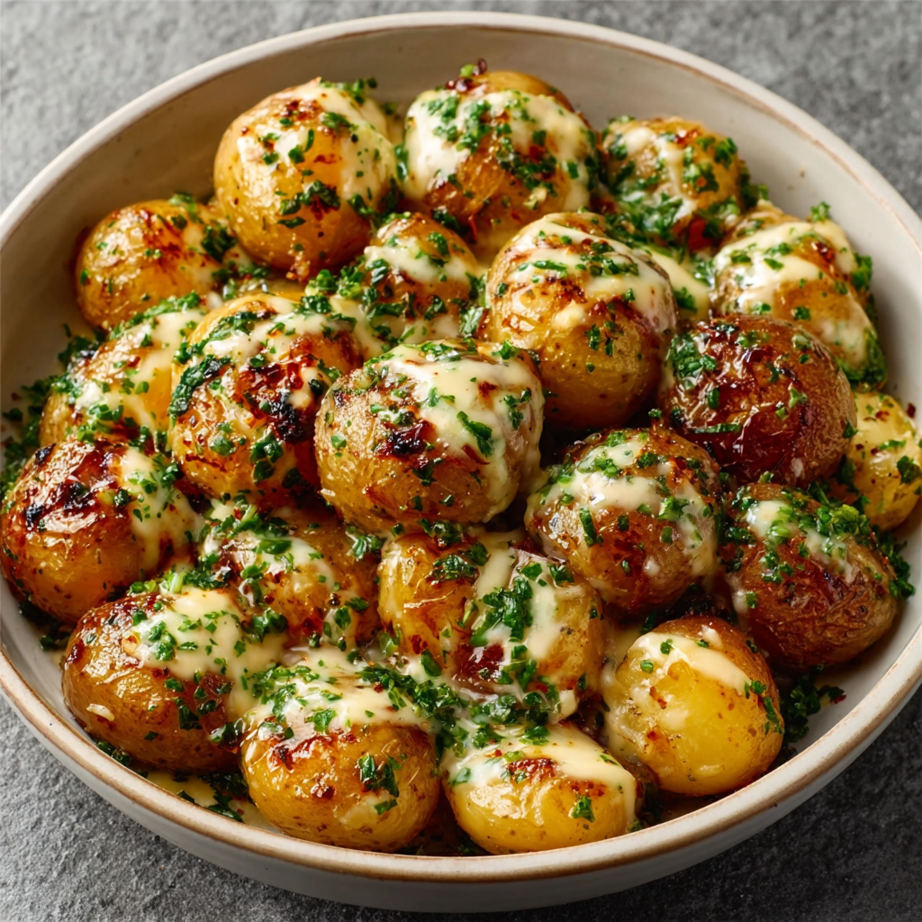 Creamy Garlic Sauce Baby Potatoes