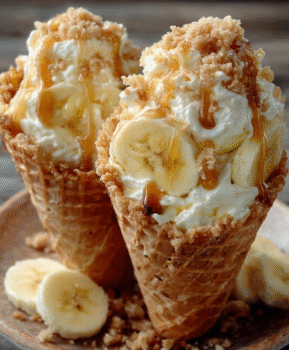 Easy Banana Pudding Cheesecake Cones