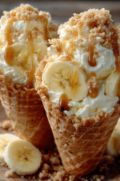 Easy Banana Pudding Cheesecake Cones