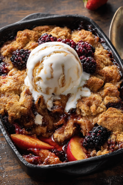 Easy Ginger Blackberry Peach Cobbler