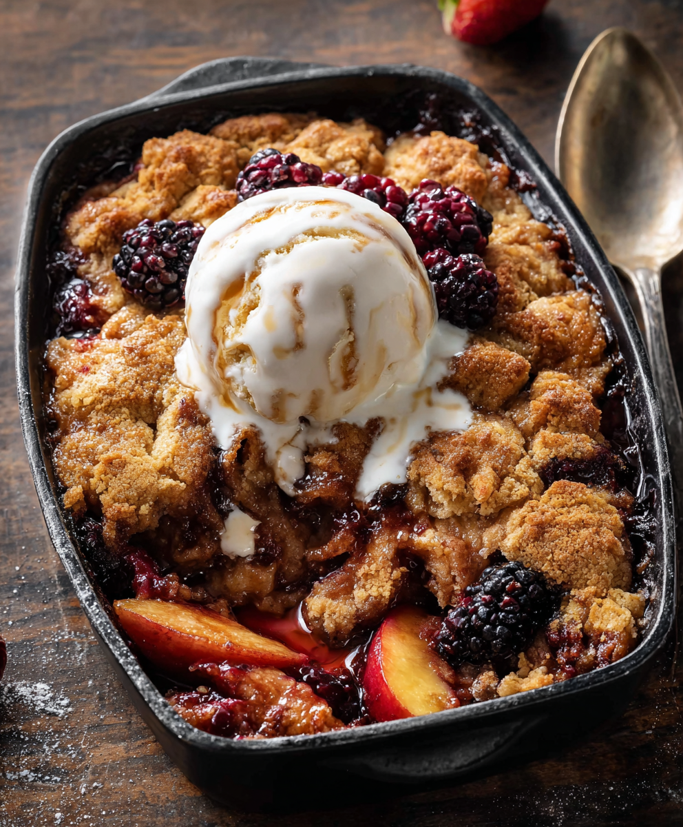 Easy Ginger Blackberry Peach Cobbler