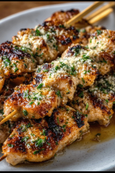 Grilled Ranch Garlic Parmesan Chicken Skewers
