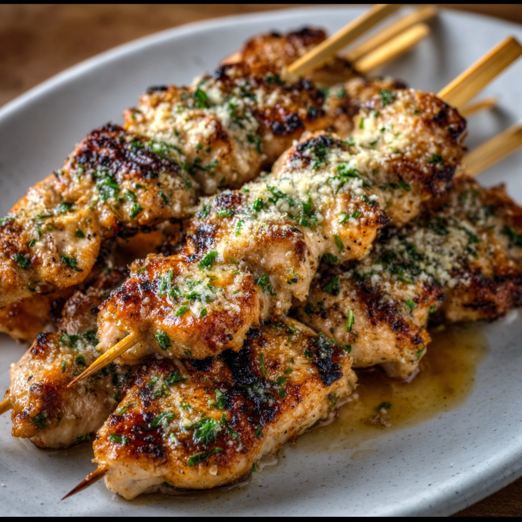Grilled Ranch Garlic Parmesan Chicken Skewers