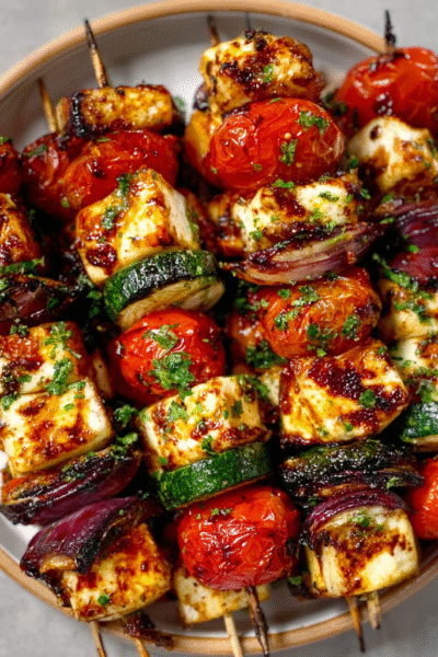 Halloumi and Vegetable Skewers