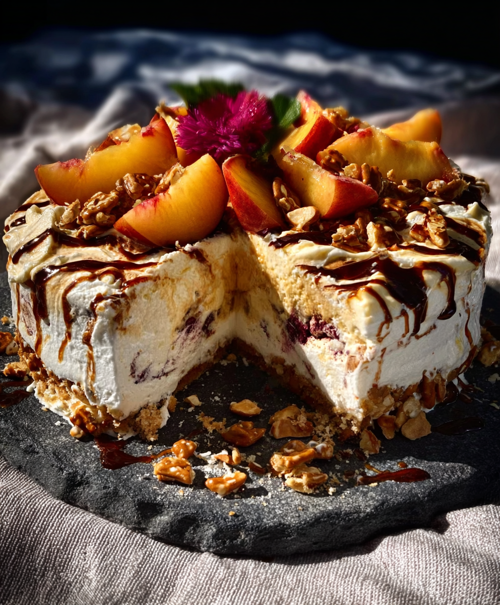 Peach Pretzel Ice Cream Cake