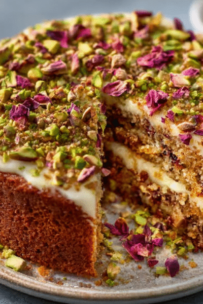 Pistachio and Rose Gâteau