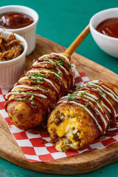 Pulled Pork & Pickle Corn Dogs