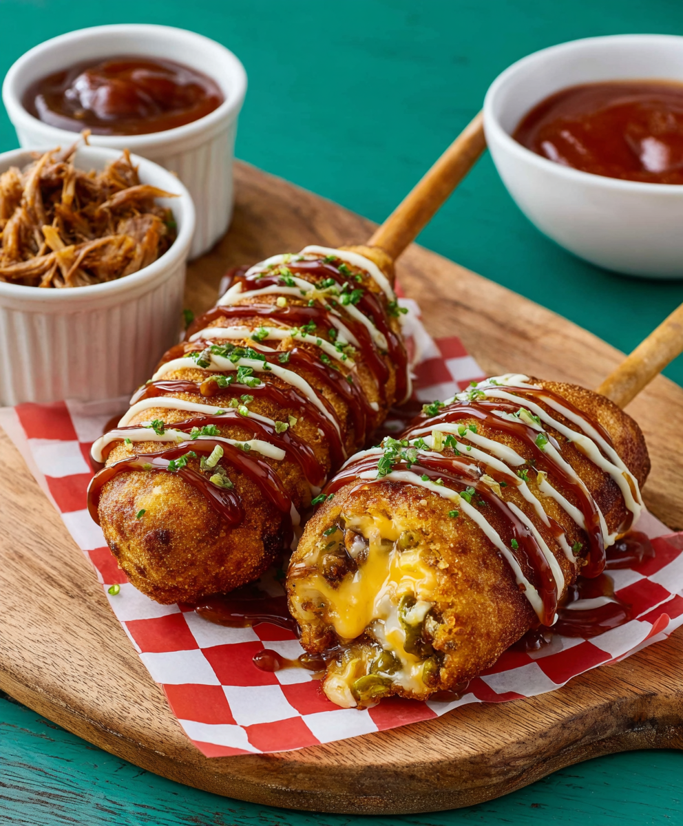 Pulled Pork & Pickle Corn Dogs