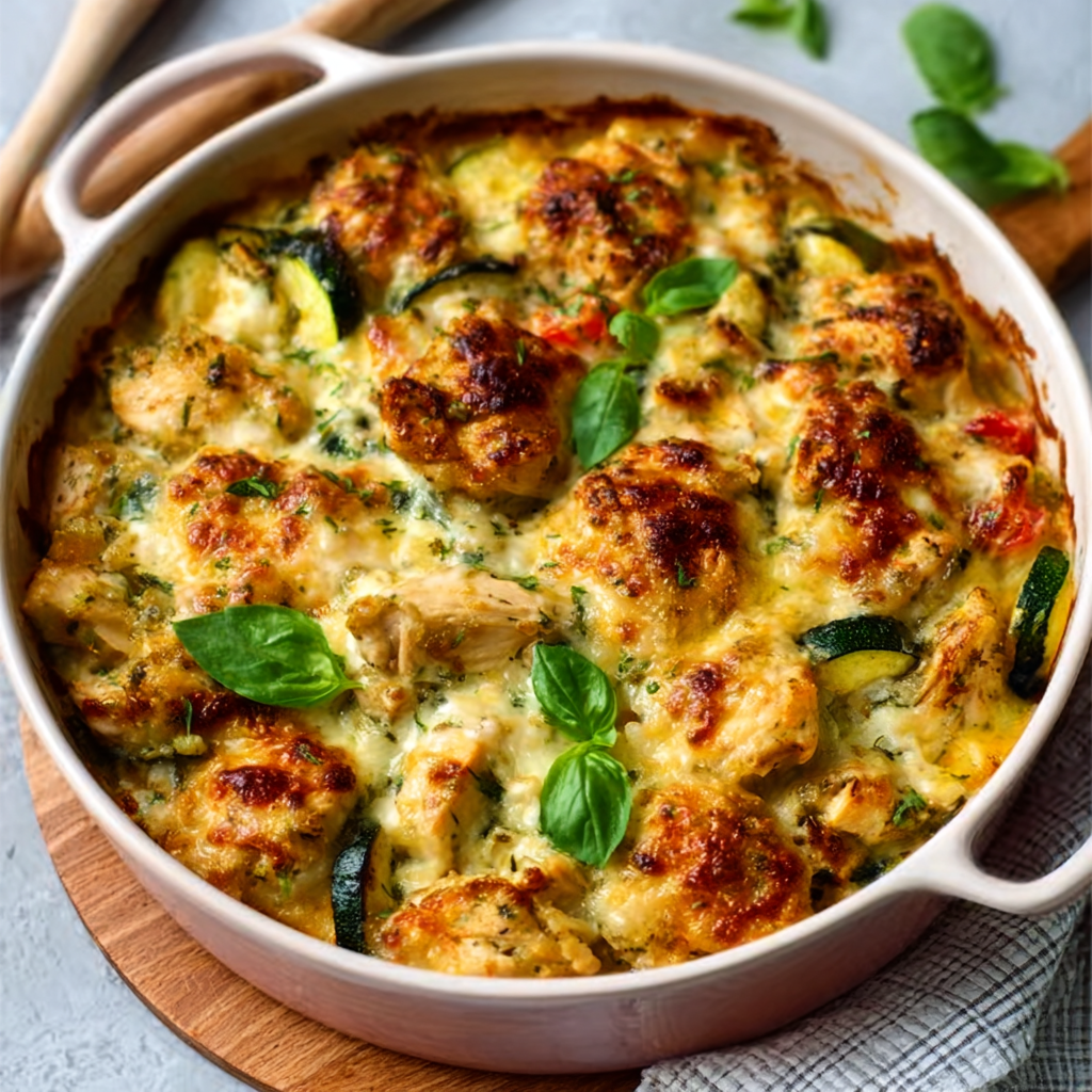 Quick Rotisserie Chicken Zucchini Casserole