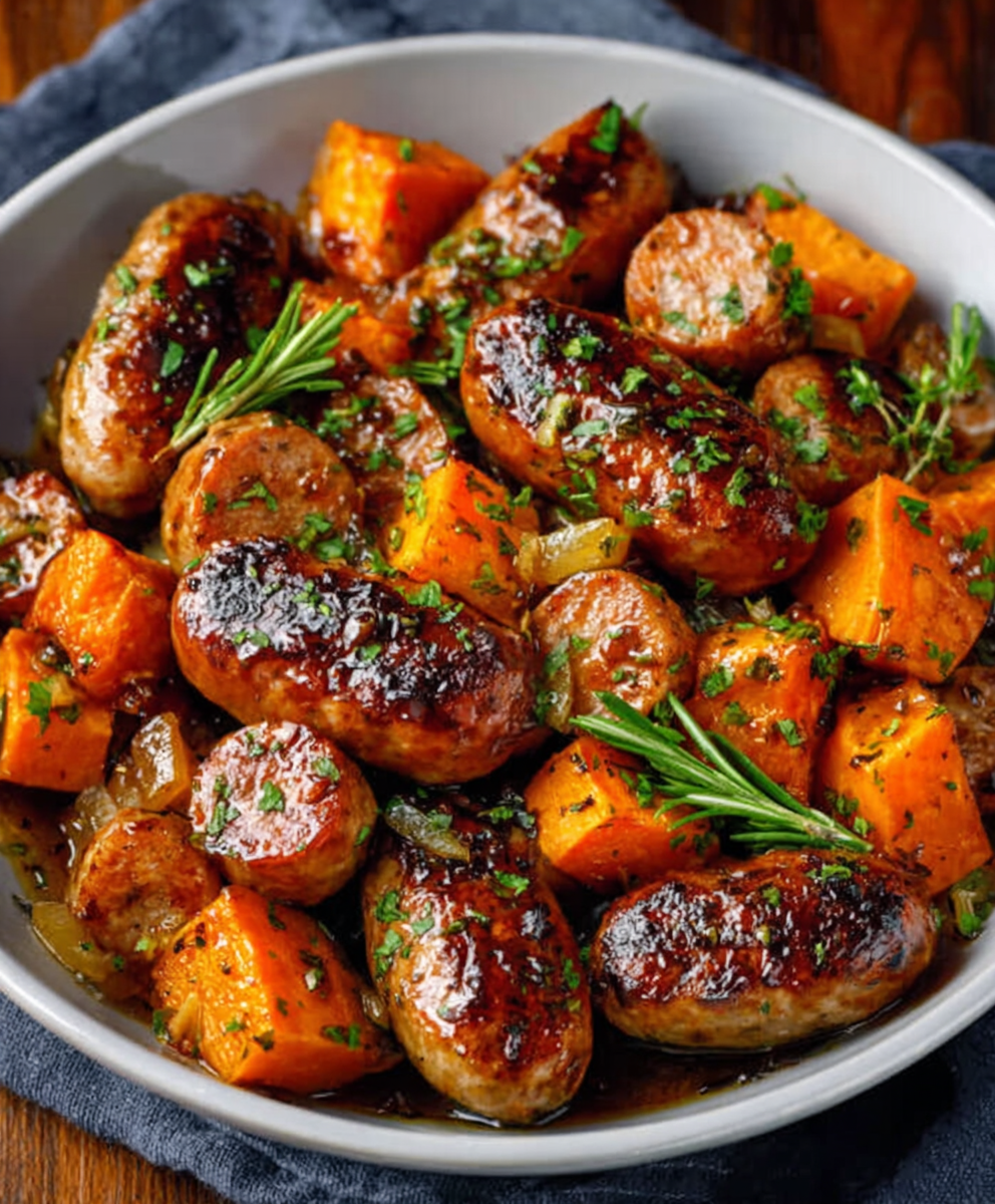 Sausage and Sweet Potatoes with Honey Garlic Sauce