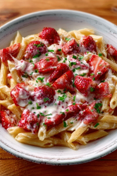 Strawberry Pasta with Yogurt Sauce