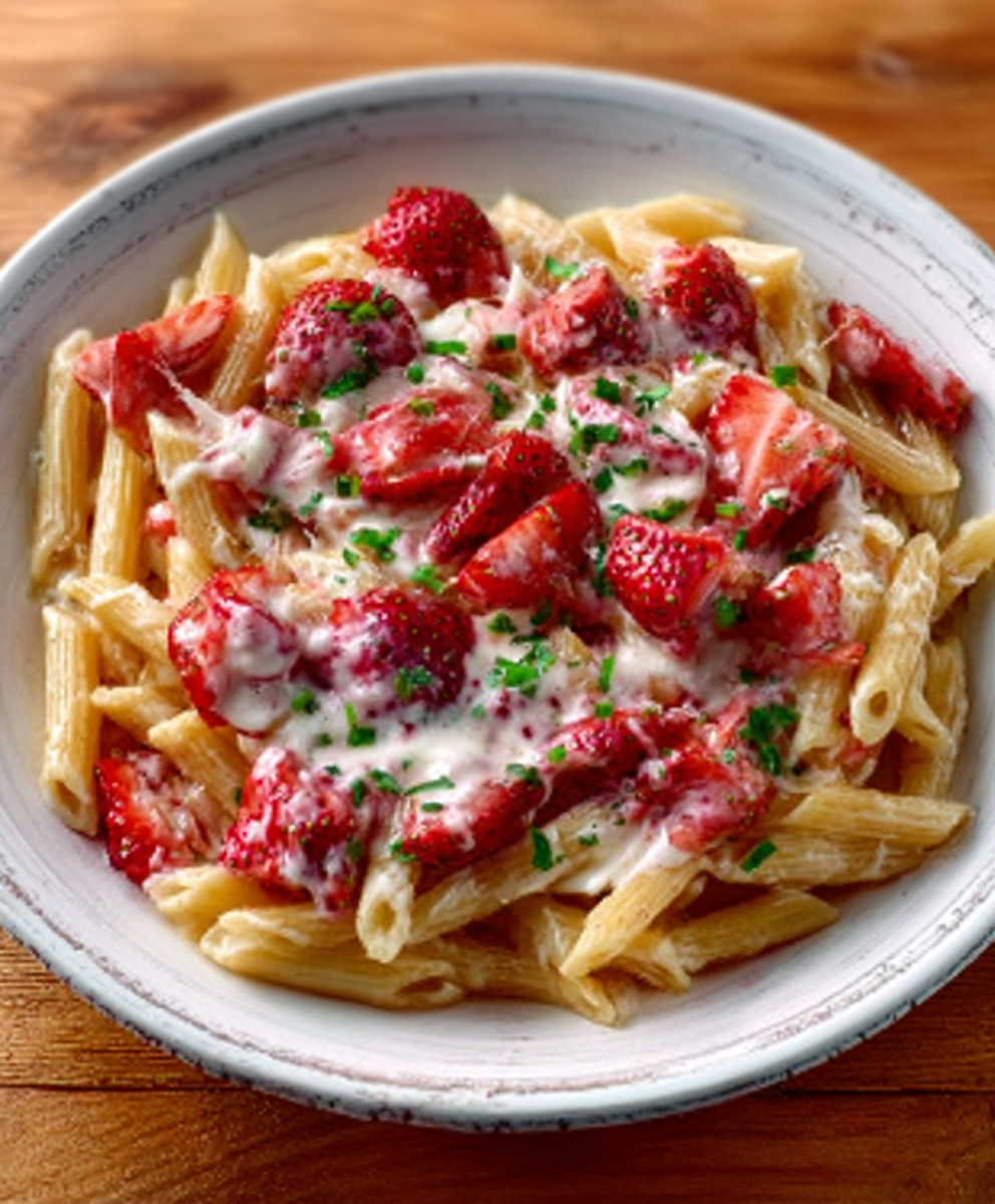 Strawberry Pasta with Yogurt Sauce